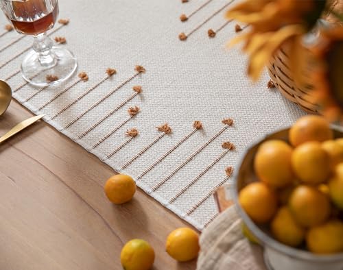 Christmas Table Runner 13 x 90 Inch Cotton Woven with Tassels Red and Beige B398787