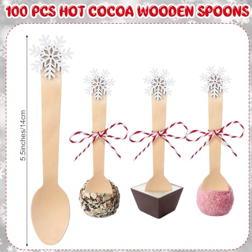 100 Set Christmas Wooden Spoons for Hot Cocoa, Chocolate, and Baking U148
