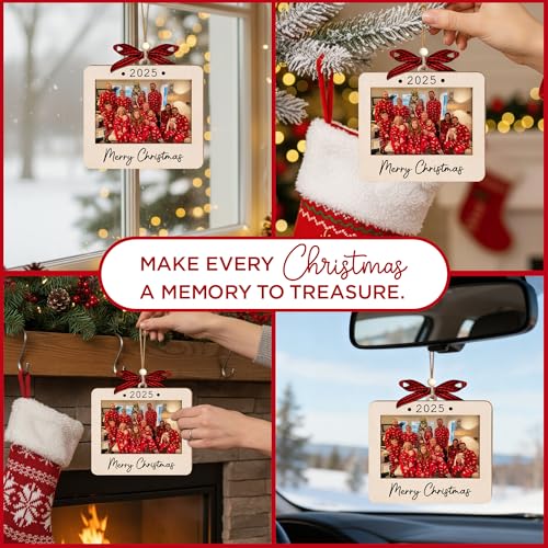 Christmas Ornament Picture Frame - Wooden Landscape Photo Frame for Tree U347