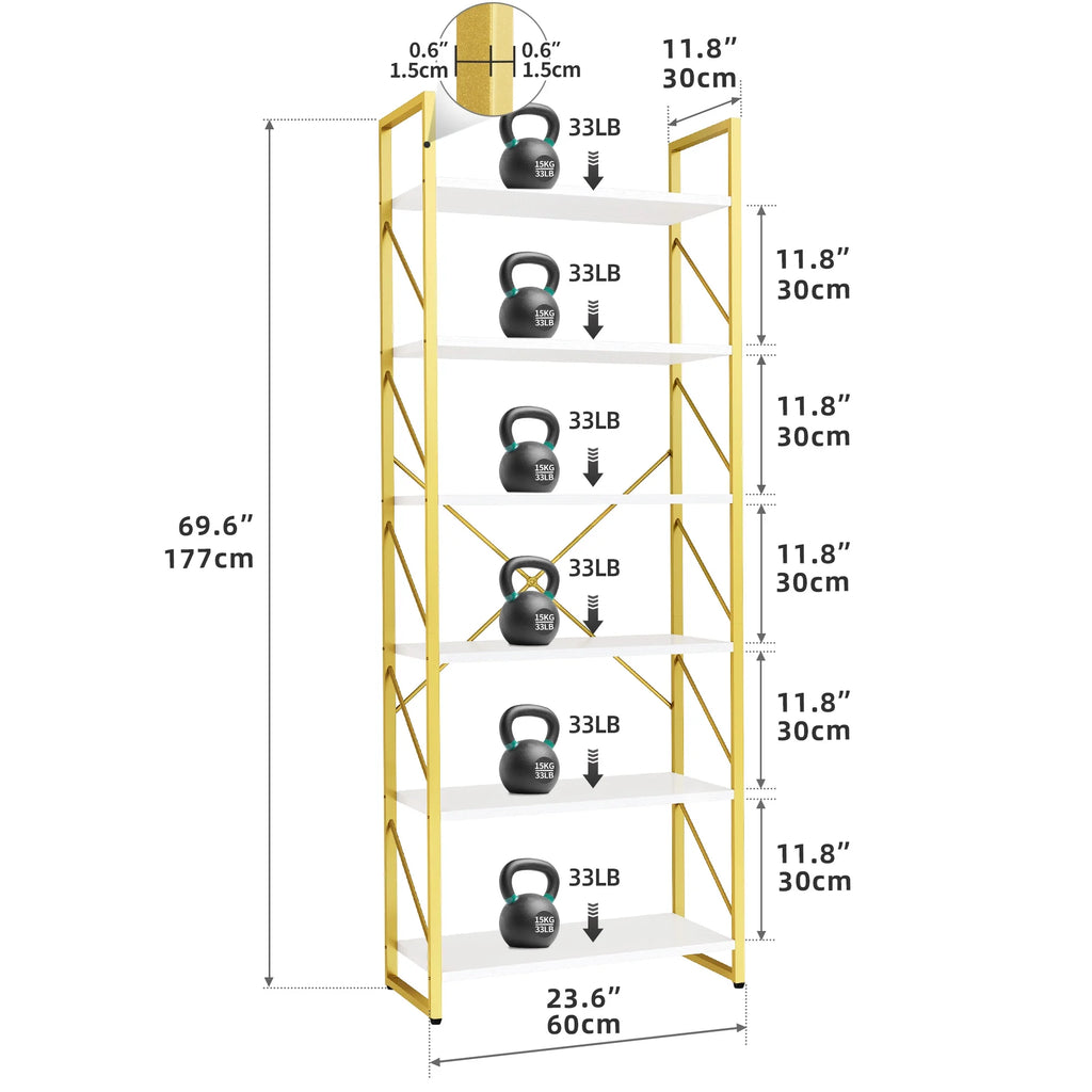 6-Tier Ladder Bookshelf, 69 Inch Freestanding Bookcase, Open Display Storage Organizer I4800