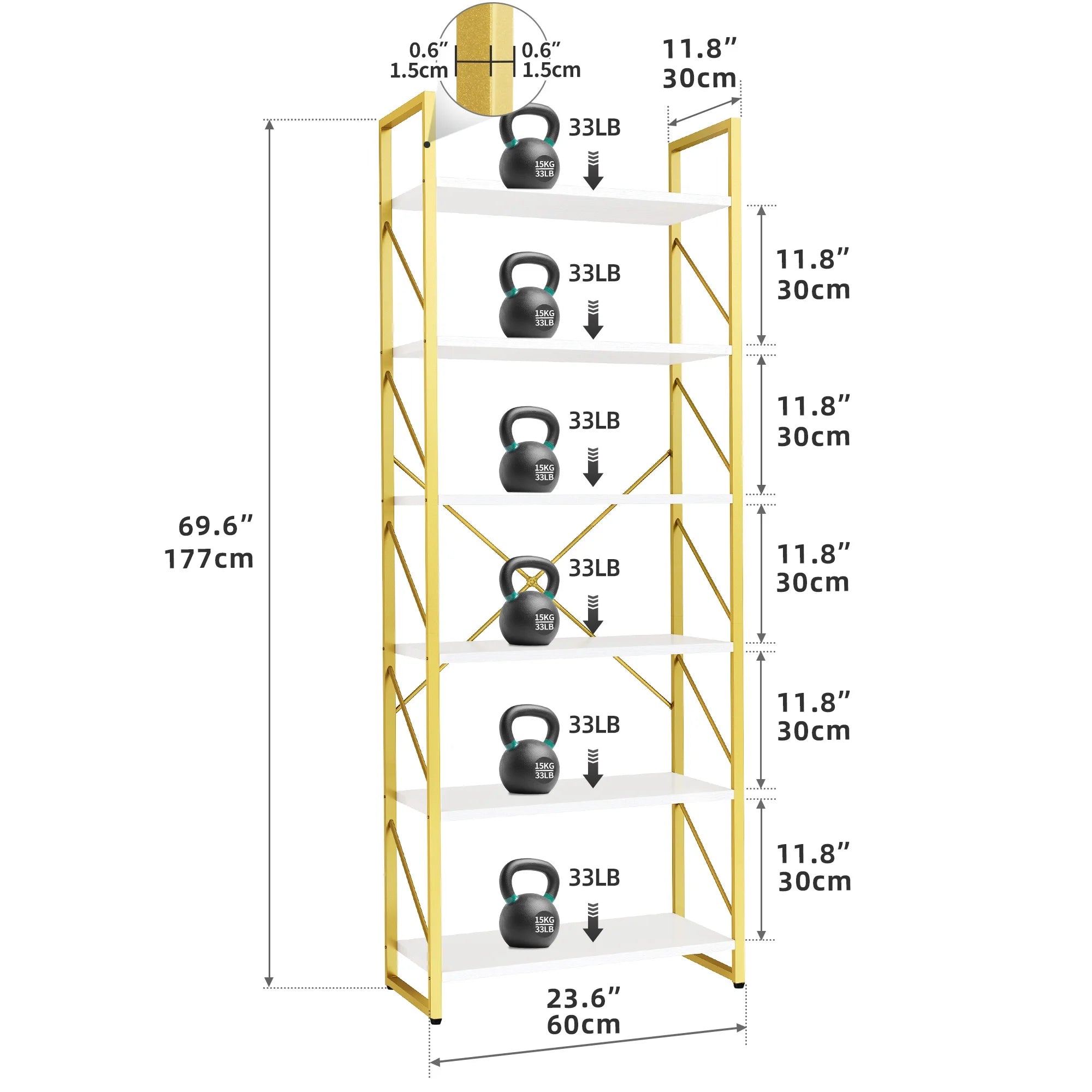 6-Tier Ladder Bookshelf, 69 Inch Freestanding Bookcase, Open Display Storage Organizer I4800