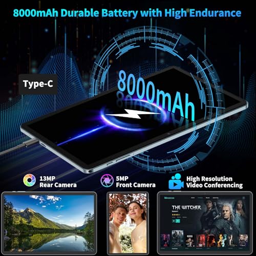Android 15 Tablet with Keyboard, 10.1 Inch 2-in-1, 24GB+128GB, Expandable Storage Q421