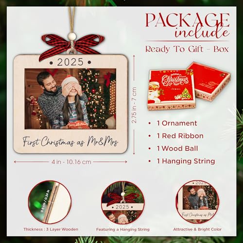 Christmas Ornament Picture Frame - Wooden Landscape Photo Frame for Tree U347