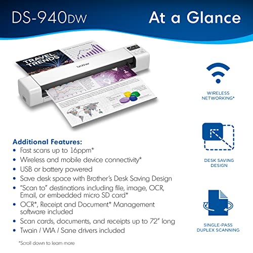 Duplex Wireless Compact Mobile Document Scanner V69209