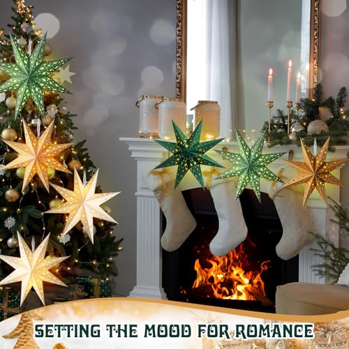 Sage Green 3D Paper Star Lantern Hanging Ornament with String Light M89680