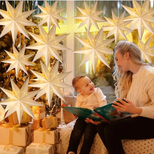 12 Set Christmas 3D Paper Star Lanterns with String for Party Decor J24892