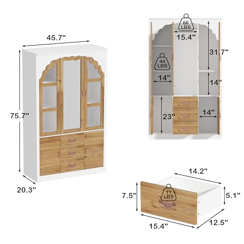 Large Armoire Wardrobe with 5 Wood Doors, Mirror and Drawers K465584