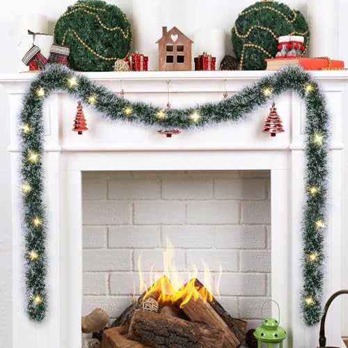 Christmas Garland with Lights 15FT, 2 Pack for Mantle, Stairs, Door & Wall Decor Q268