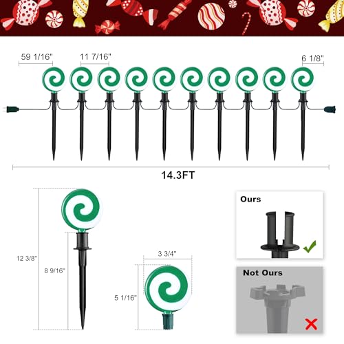 Unicorn Christmas Lollipop Pathway Lights, 10 LED Peppermint String Lights with Stakes Z721