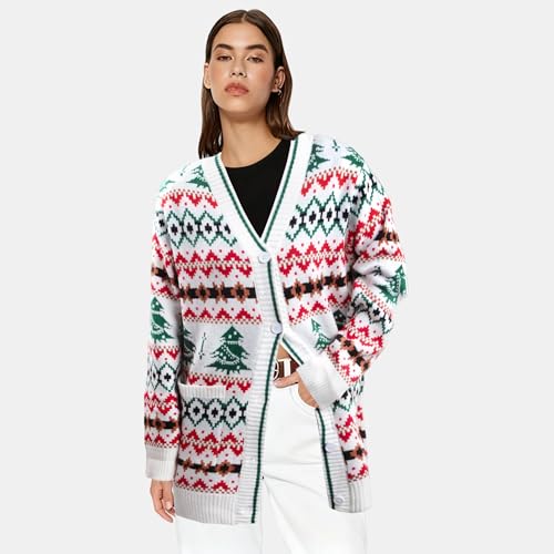 Funny Christmas Cardigan for Women Open Front Knit Coat W4033