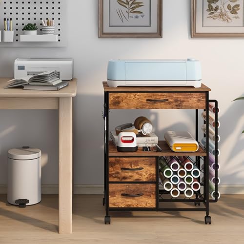 Rolling Storage Cart with Drawers and Vinyl Roll Holder for Craft Workstation F16204