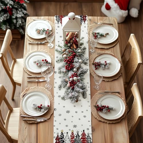 Christmas Table Runner 13x72 Inch, Red Winter Holiday Decor H348