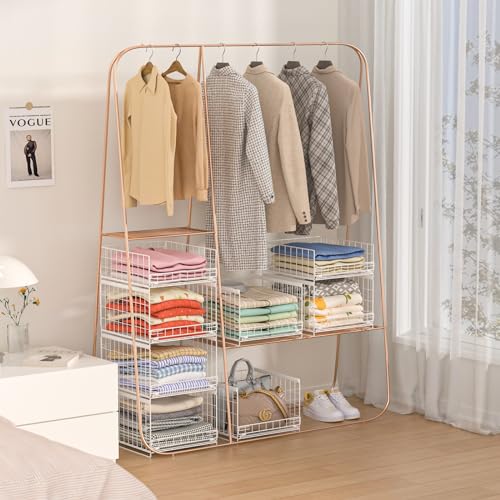 Sliding Closet Organizer with Drawer Storage Shelves, Stackable Bins for Clothes I351763