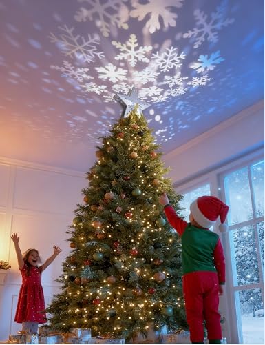 Christmas Tree Topper Lighted Star with 6 Projected Patterns, 3D Hollow Sparkling Star K7783