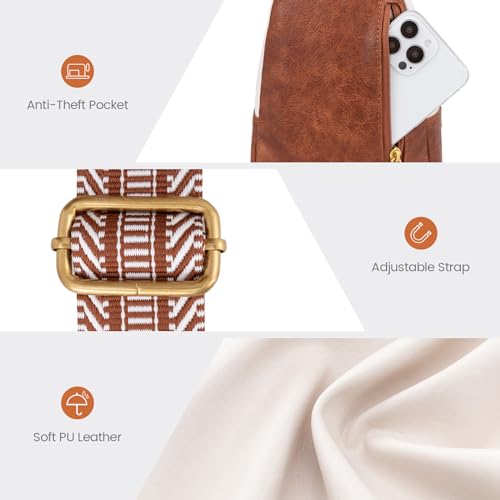 Sling Bag for Women, Leather Crossbody Bag with Detachable Strap X139
