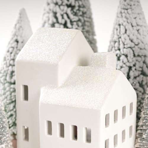 Ceramic Christmas Village Houses with LED Lights and Trees Y18828