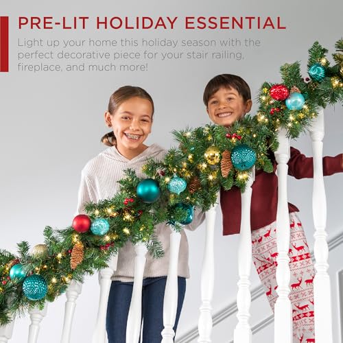 Pre-Lit Holiday Christmas Garland for Stairs, Fireplace with 50 Lights U582051