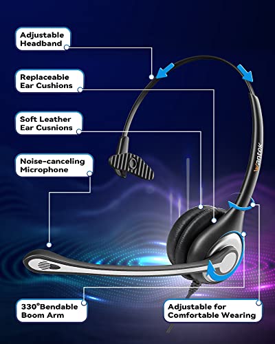 Corded Telephone Headset with Noise Canceling Mic and Quick Disconnect A773663