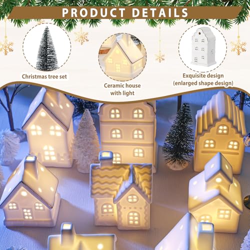 28 Pcs Ceramic LED Christmas Village Set with Houses, Trees & Lamp Posts Y25286