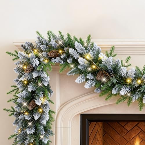 Christmas garland with lights, 9ft pre-lit for stairs and mantle I297