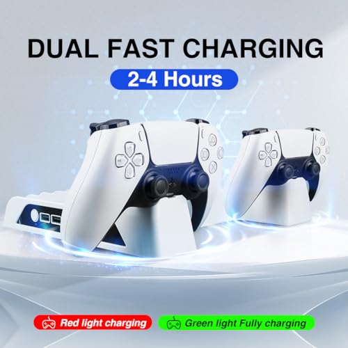 PS5 Slim Stand with Cooling Fan and Controller Charging Station, Headset Holder, White C25996