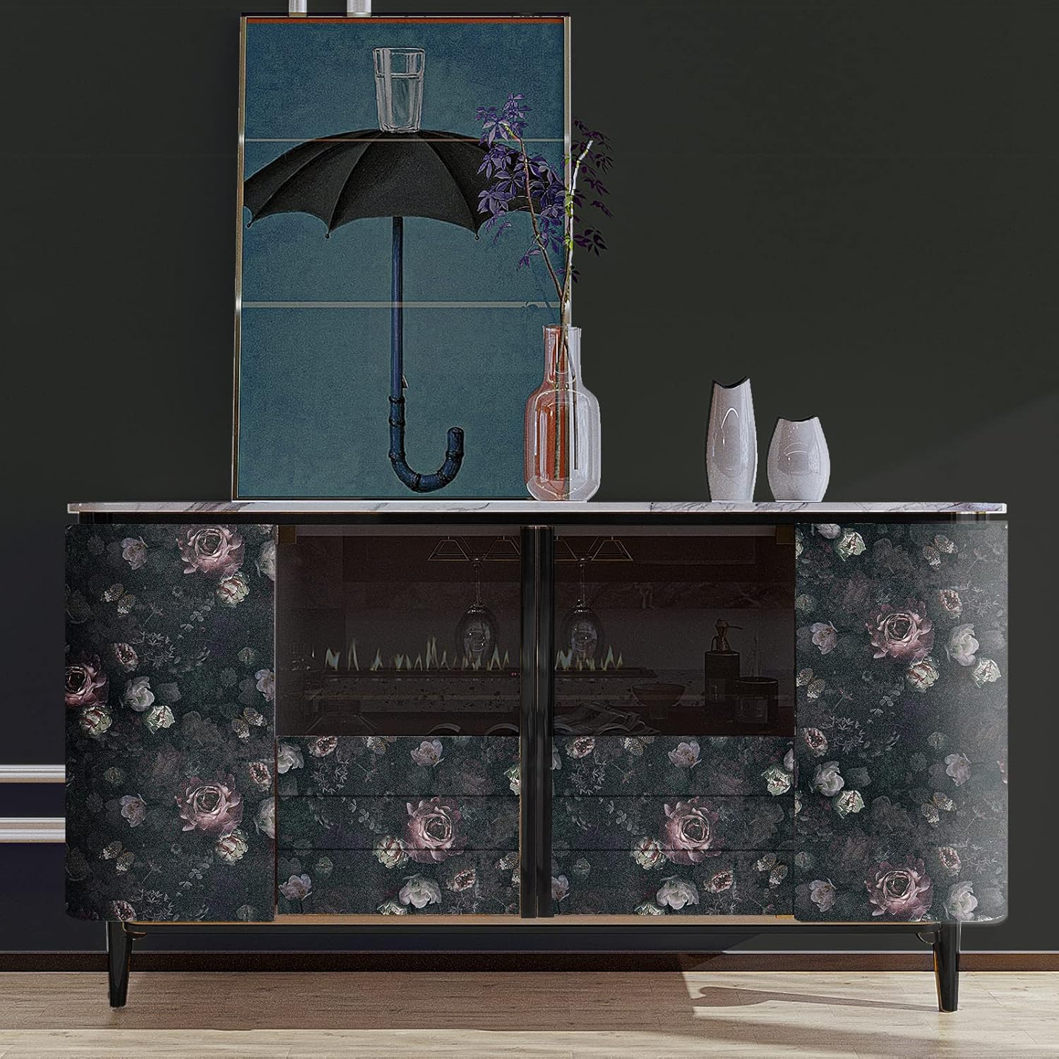 Vintage Dark Floral Peel and Stick Wallpaper Roll for Bedroom Bathroom G20007