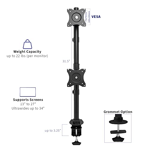 Dual Monitor Desk Mount Stand with Height Adjustment and VESA Plates for 2 LCD Ultrawide Screens up to 34 Inches K936