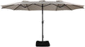 TRP 15ft Double Sided Outdoor Patio Umbrella with Base Included, Hand-Crank Lift, Air Vent | UV Water Fade-Resistant & Sturdy Rectangular Extra Large Shade Market Umbrella in Beige Color