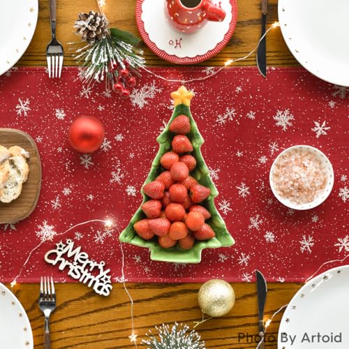 Snowman Christmas Birds Trees Table Runner, Winter Holiday Kitchen Dining Decoration, 13 x 72 Inch B443657