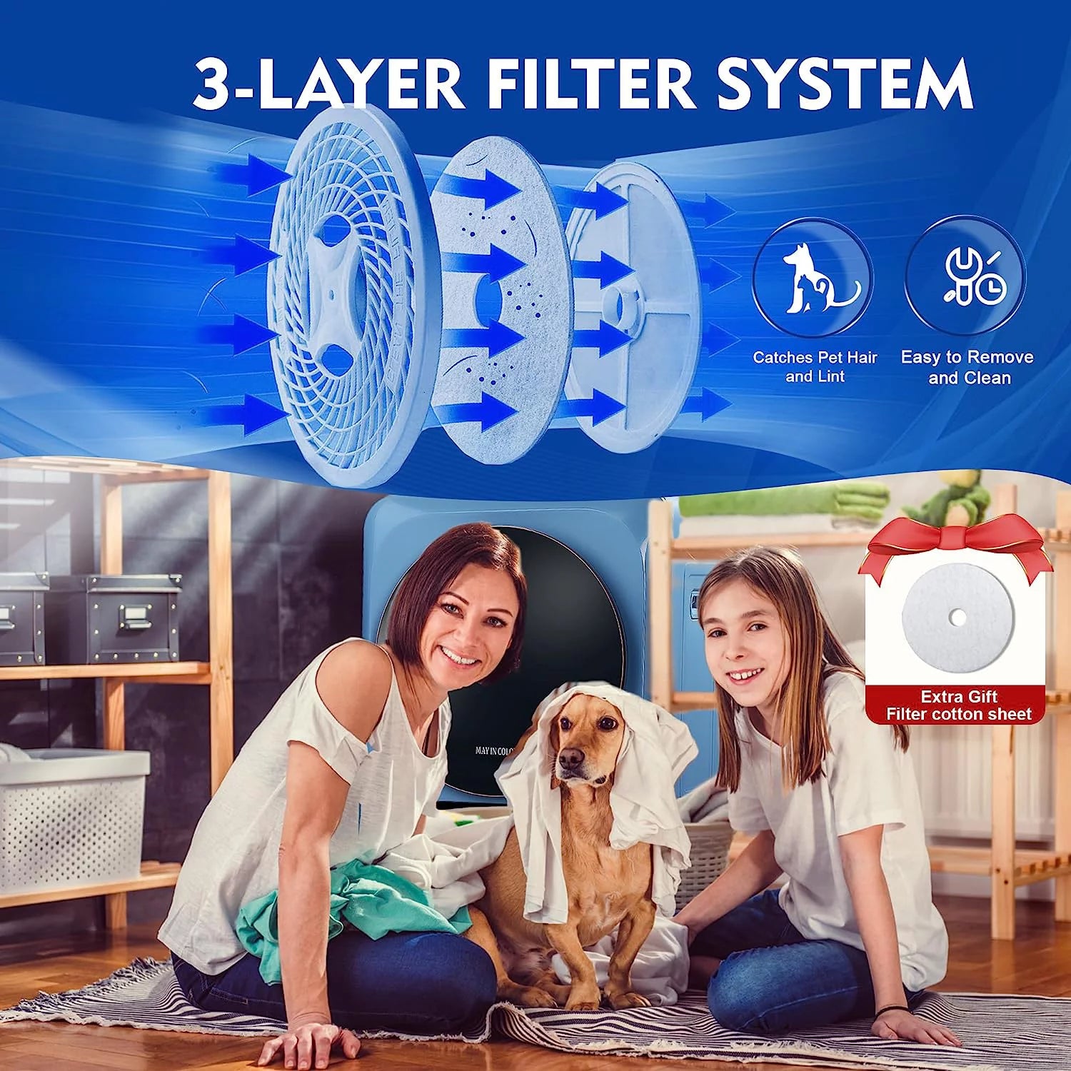 Portable Electric Clothes Dryer 8.8 Lbs with Moisture Sensor, Blue D806048