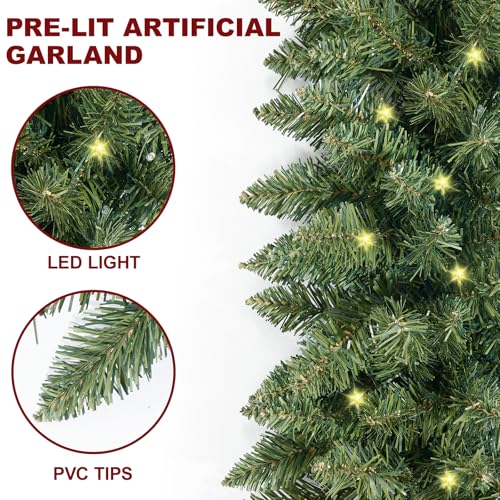 Pre-Lit Artificial Christmas Garland with Dual Color LED Lights and Remote Timer Q9646