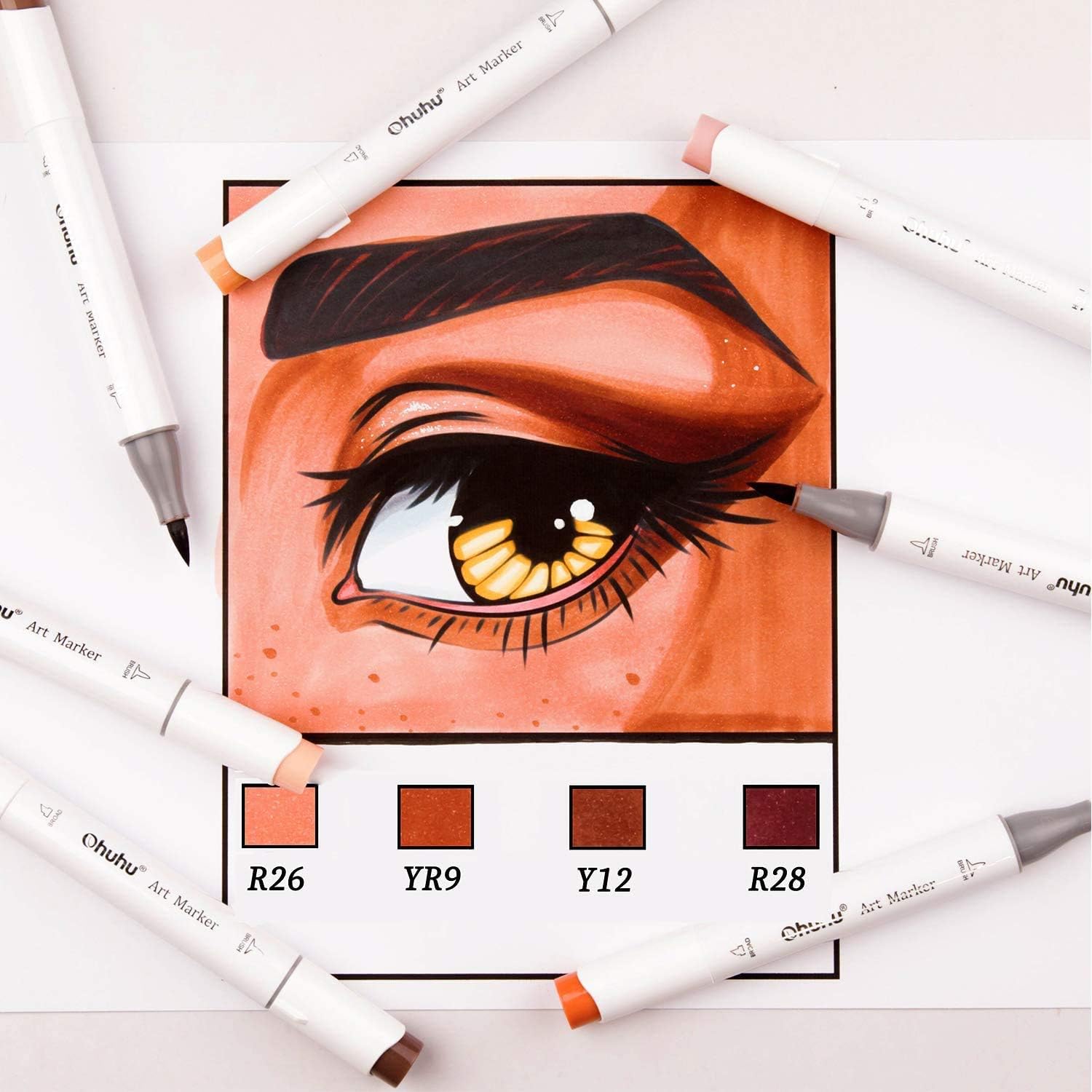 Alcohol Markers Skin Tone Set, 36 Portrait Colors, Brush & Chisel Dual Tips E860