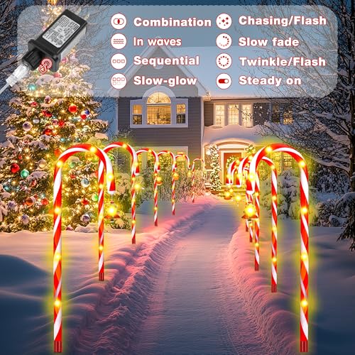 Solar Candy Cane Lights, 12-Piece Outdoor Christmas Pathway Set, 8 Modes L8801