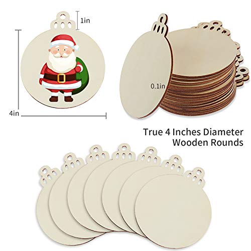 50PCS 4-Inch Wooden Christmas Ornaments, Unfinished Pre-Drilled Wood Slices for DIY Crafts G888