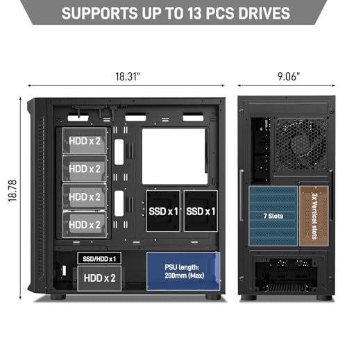 ATX NAS Mid Tower Computer Case with 4x120mm Fans, USB 3.0, 10x3.5" HDD + 3x2.5" SSD N57223
