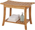 Bamboo Shower Stool Shower Bench - Shower Benches with Handles for Inside Shower with Storage Shelf for Bathroom Living Room Garden Entryway