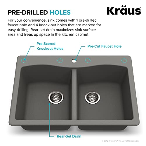 33" Dual Mount Single Bowl Granite Kitchen Sink in Black S38989