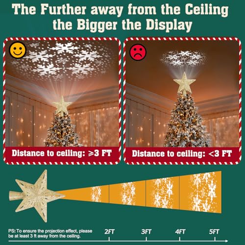 Snowflake Christmas Tree Topper LED Rotating with Projection Slides S187630