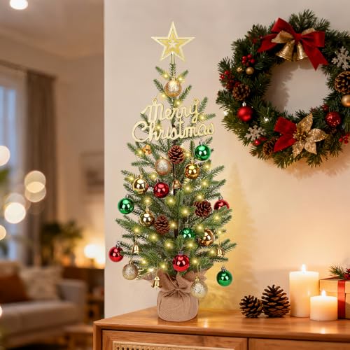 24-inch Tabletop Christmas Tree with 30 LED Lights and 26 Ornaments W25696