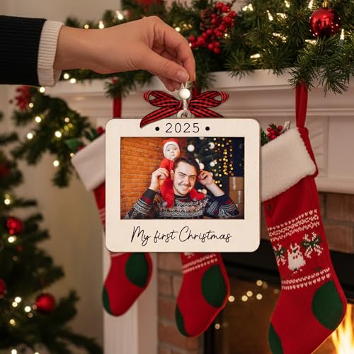 Christmas Ornament Picture Frame - Wooden Landscape Photo Frame for Tree U347