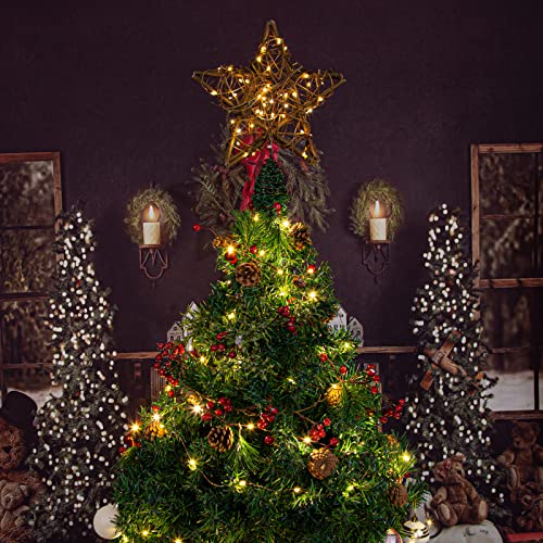 Rattan Star Christmas Tree Topper with 50 Warm LED Lights K600