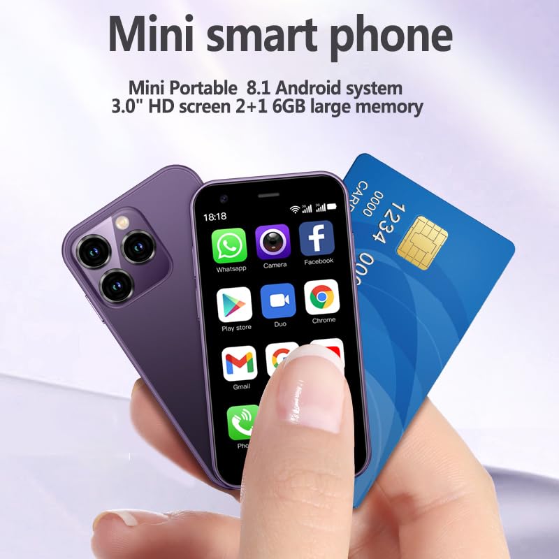 Mini Smartphone 3.0 Inch Unlocked Android Kids Cell Phone Dual SIM (Blue, 2GB+16GB) E353