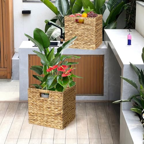 Wicker Storage Cubes with Handles, Foldable Square Baskets R657