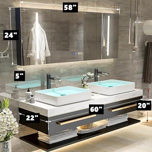 Floating Bathroom Vanity with Sink and LED Mirror, Solid Wood, Wall Mounted, Single Sink 36" R230851