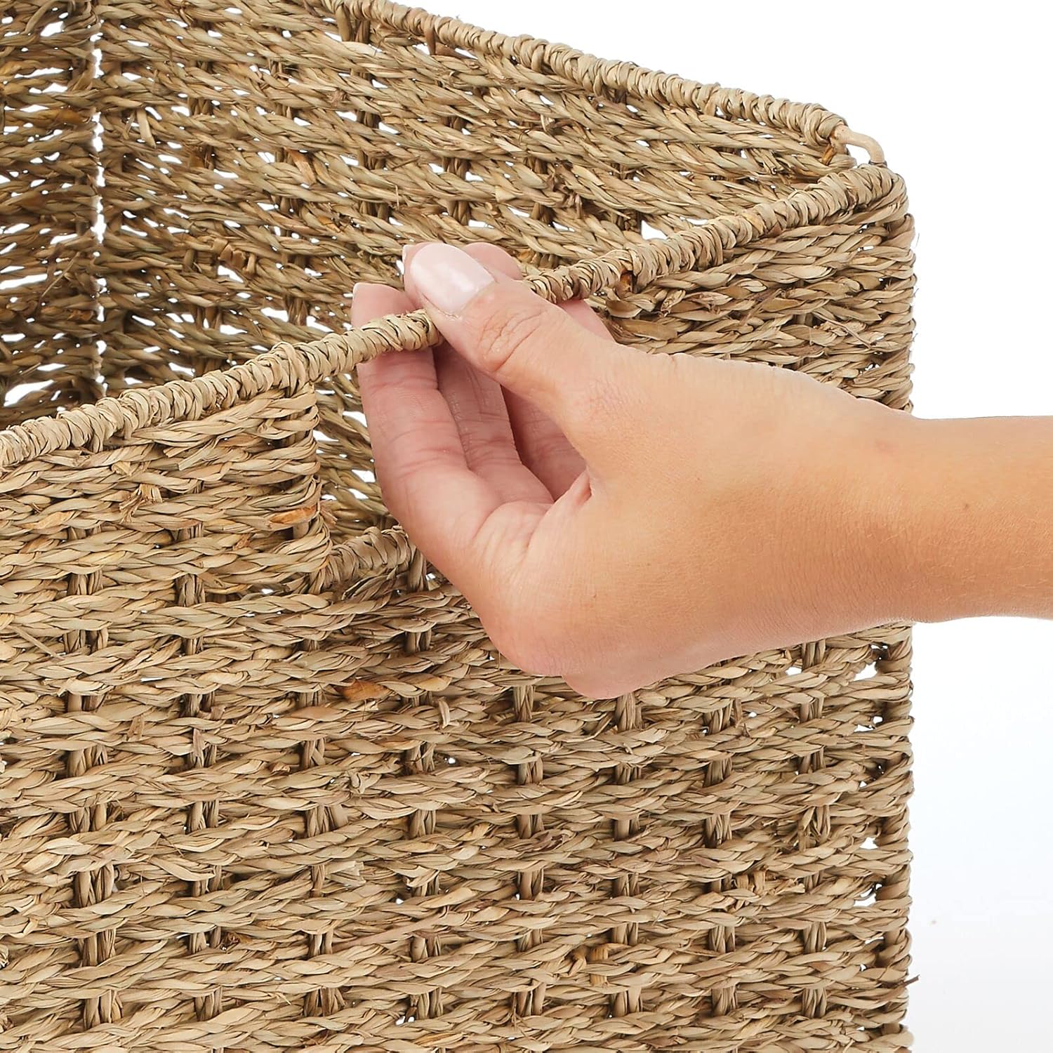 Seagrass Woven Cube Basket Organizer with Handles, 4 Pack, Natural/Tan F18071
