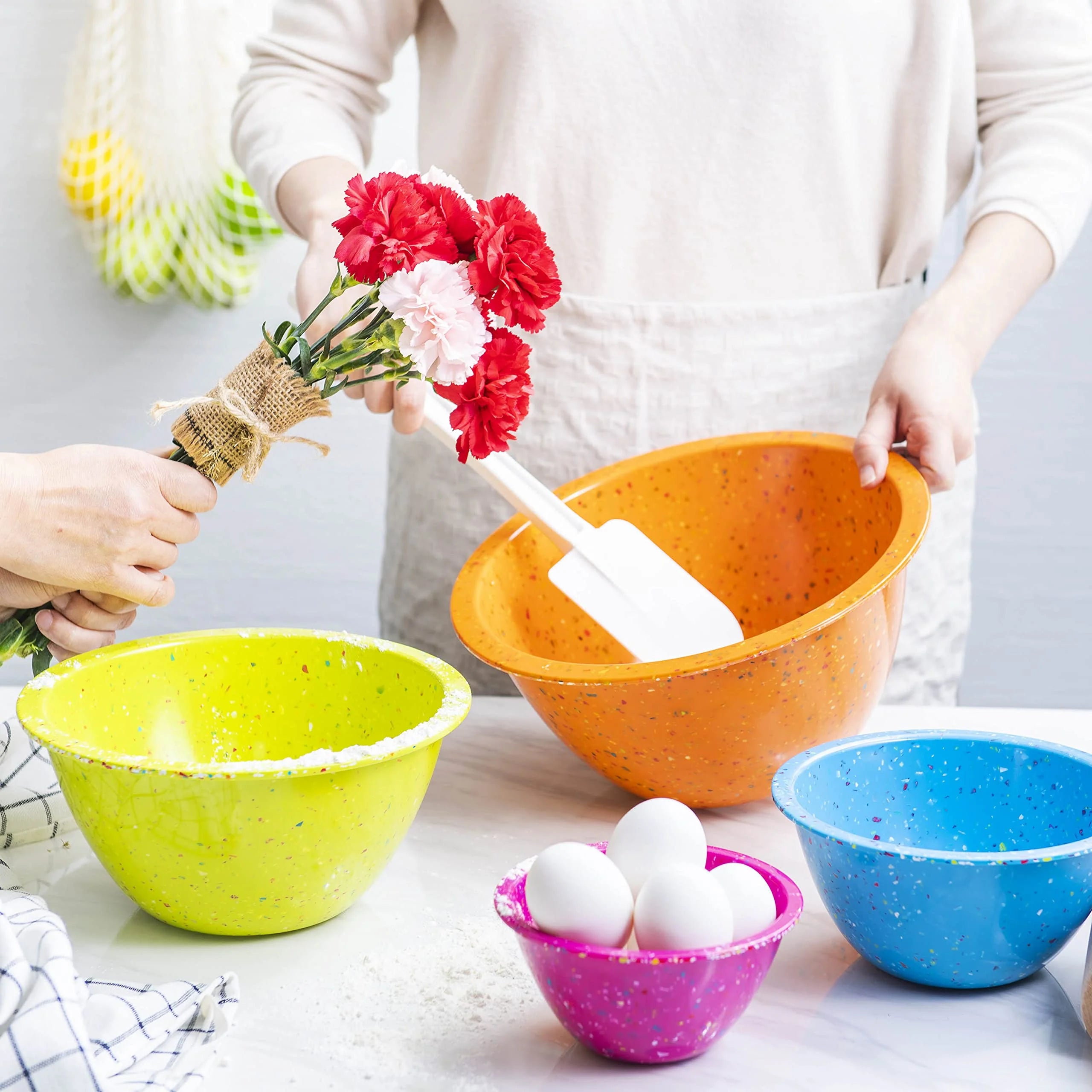 Mixing Bowls 4-Piece Nesting Set, Durable Melamine, Orange Kiwi Turquoise Magenta P1714