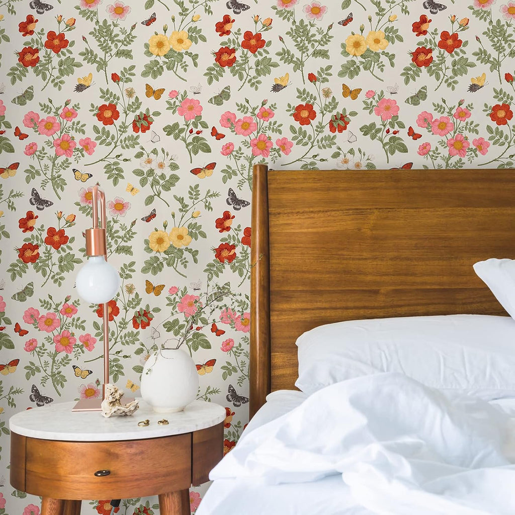 Butterflies Floral Wallpaper Peel and Stick Mural Removable for Bedroom Bathroom S65851
