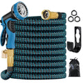 50ft Expandable Garden Hose,Expanding Hose with 10-Function Spray Nozzle,Flexible Hose with Extra Hook and Storage Bag,Solid Brass Fittings Leakproof Design, Blue&Black