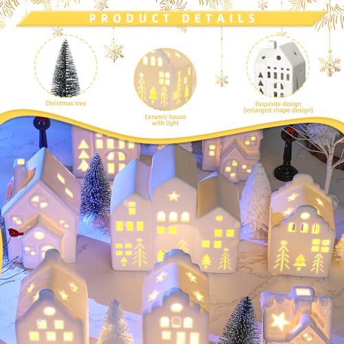 Ceramic Christmas Village Set with LED Houses and Trees X56634