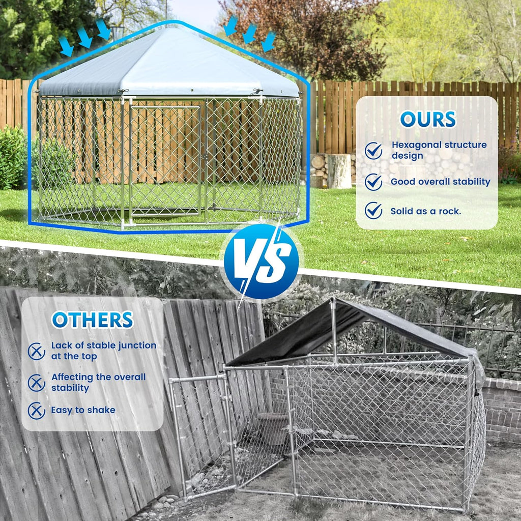 Large Dog Kennel Outdoor with Roof and Metal Gate S1274